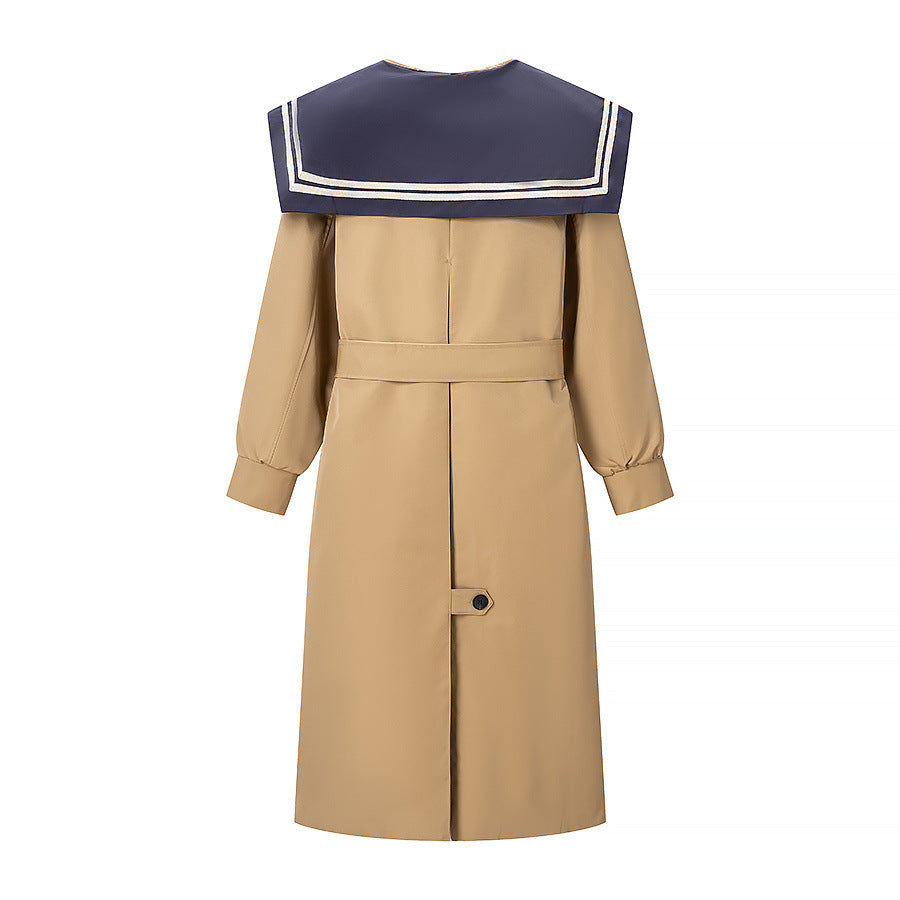 Damen Trenchcoat mit übergroßem Matrosenkragen, Taillengürtel und verdeckter Knopfleiste Nord Taschen