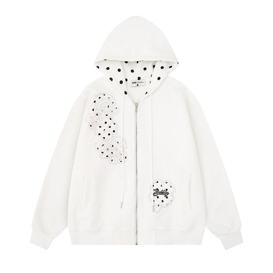 Damen Kapuzen-Sweatjacke mit durchgehendem Reißverschluss, gepunktetem Innenfutter und dekorativen Applikationen Nord Taschen