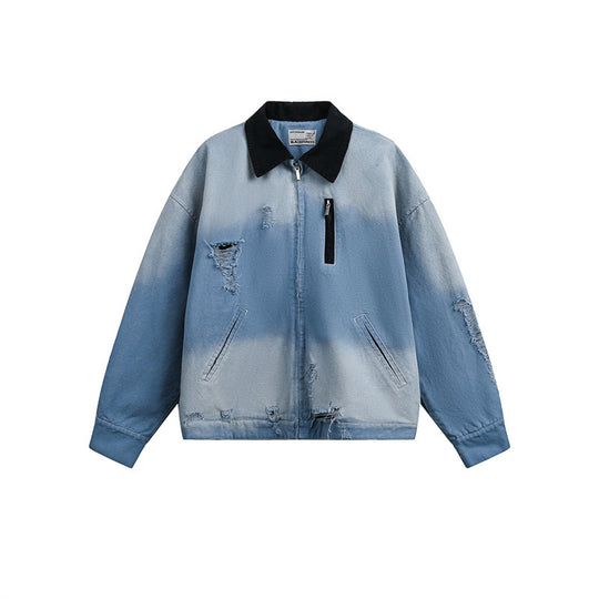 Herren Gekürzte Denim‑Blousonjacke im Used‑Look mit Cordkragen und Distressed‑Details Nord Taschen