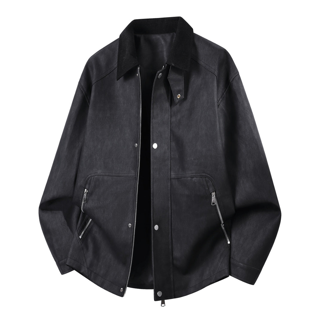 Herren Robuste Kunstleder‑Bomberjacke mit Cordkragen, Zwei‑Wege‑Reißverschluss & Reißverschluss‑Taschen Nord Taschen