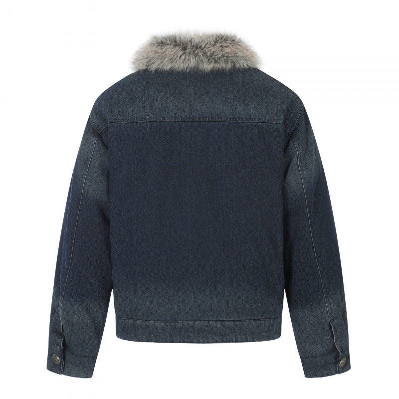 Herren Jeansjacke im Military‑Inspirierten Ornamentstil mit Kunstfellbesatz Nord Taschen