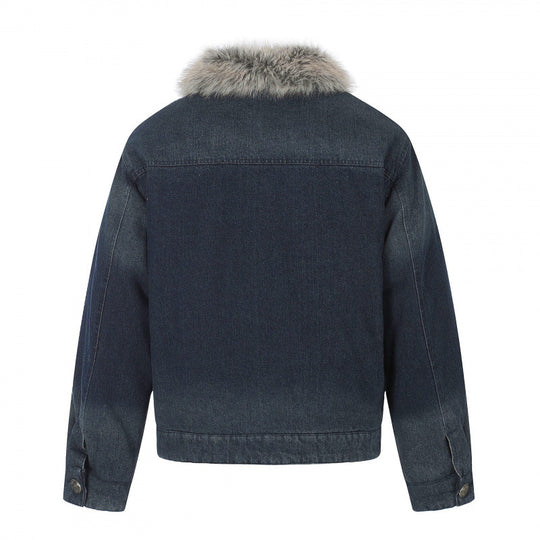 Herren Jeansjacke im Military‑Inspirierten Ornamentstil mit Kunstfellbesatz Nord Taschen