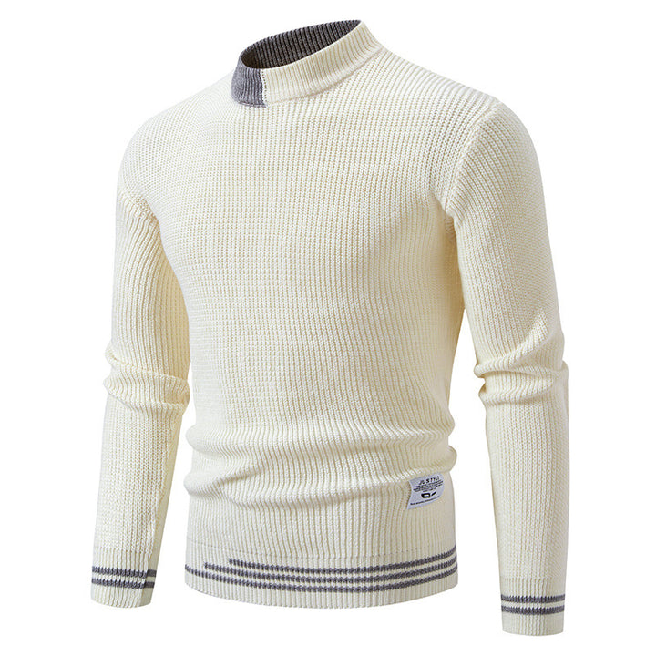 Herren gerippter Feinstrickpullover mit Stehkragen und kontrast-Blockdesign Nord Taschen