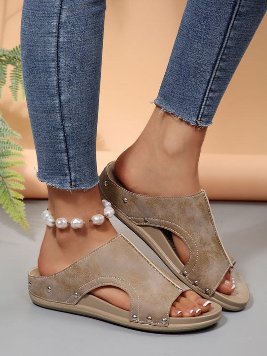 Damen Komfortable Slide-Sandalen mit modischem Cut-Out-Design und elegantem Strassbesatz