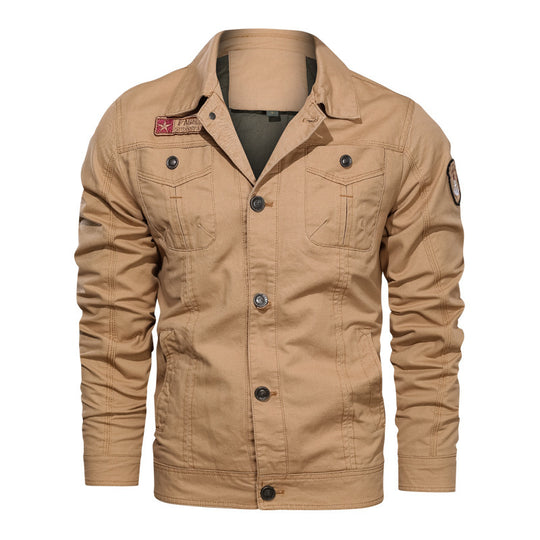 Herren Military‑inspirierte Canvas‑Fieldjacke mit kontrastierenden Ziernähten und Brustklappen Nord Taschen
