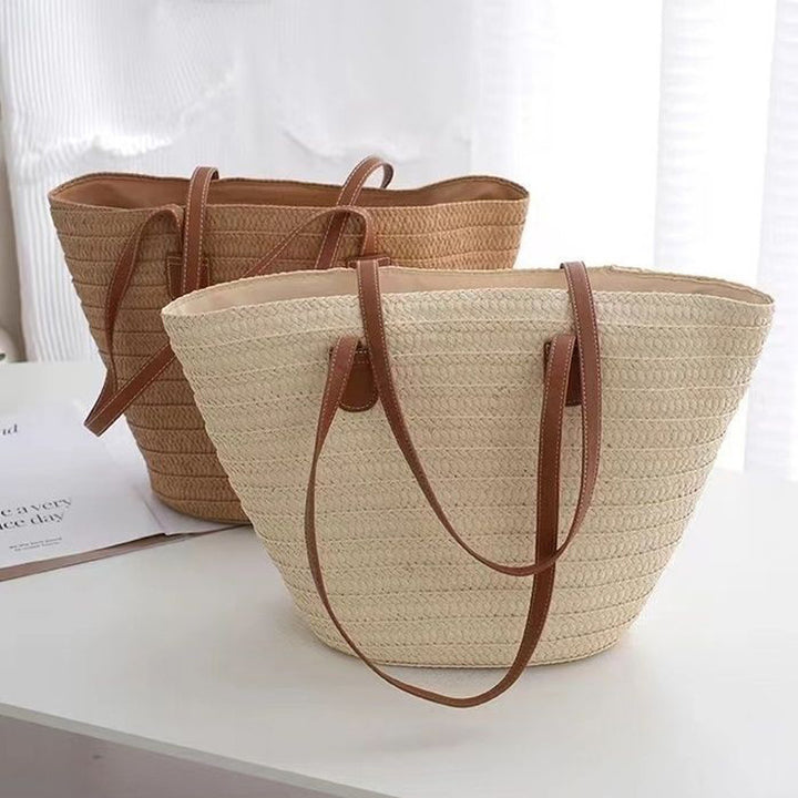 Damen Strandtasche mit geflochtenem Design und eleganten Ledergriffen Nord Taschen