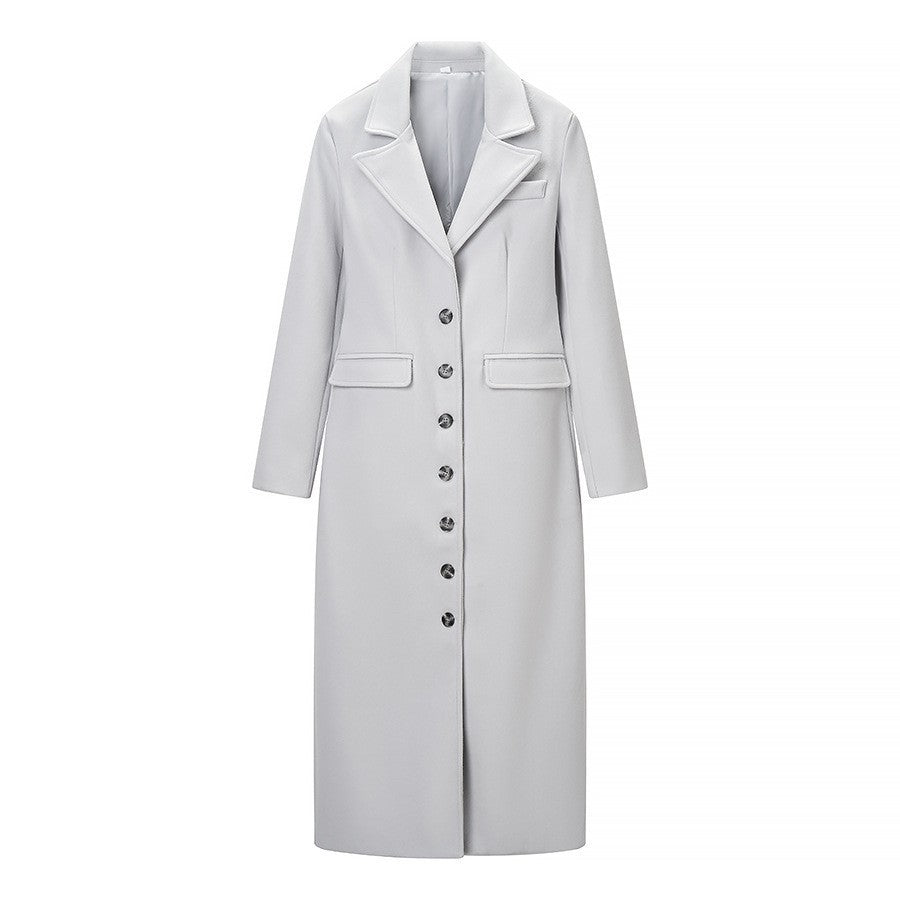 Damen Longline-Mantel mit taillierter Silhouette, strukturiertem Revers und Gehschlitz Nord Taschen
