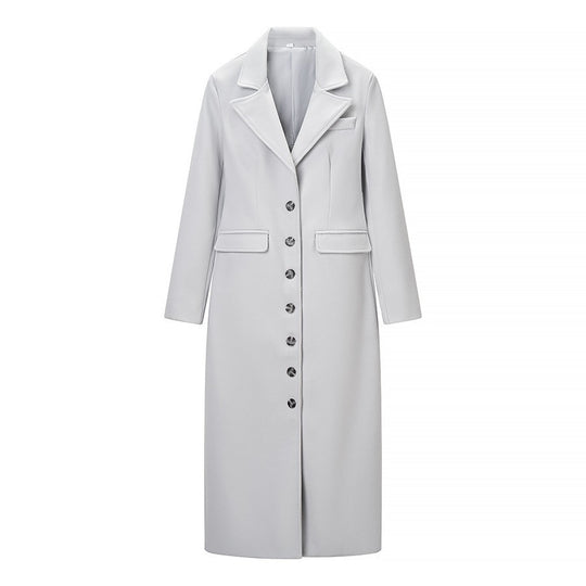 Damen Longline-Mantel mit taillierter Silhouette, strukturiertem Revers und Gehschlitz Nord Taschen