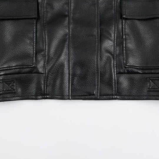 Damen Oversized Kunstleder-Fieldjacke mit hohem Stehkragen und aufgesetzten Pattentaschen Nord Taschen