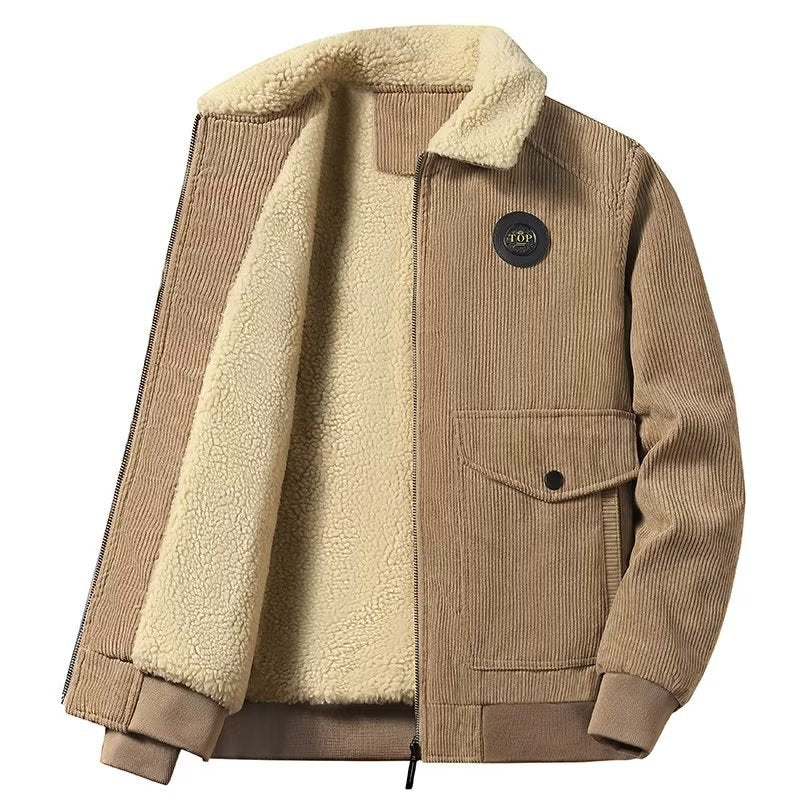 Herren Cord-Workerjacke mit Teddyfutter, Reißverschluss und Pattentasche Nord Taschen