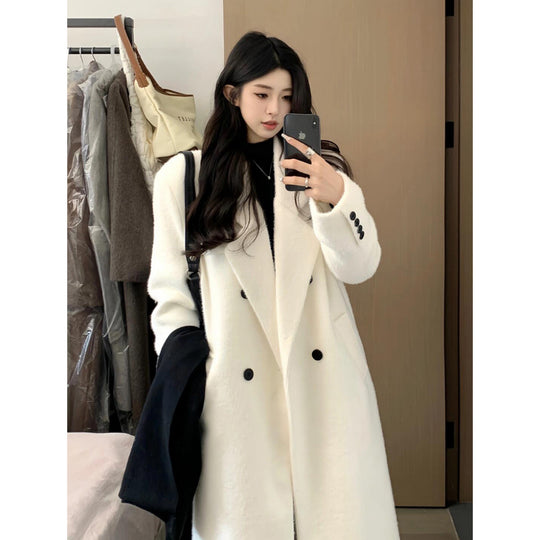 Damen Doppelreihiger Wollmantel mit weitem Oversize‑Schnitt Nord Taschen