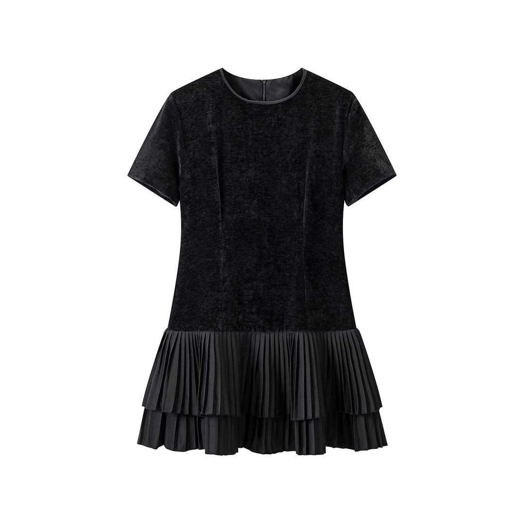 Damen Samt-Midikleid mit kurzen Ärmeln und gestuftem Plisseerock Nord Taschen