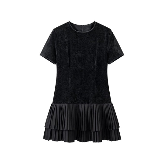 Damen Samt-Midikleid mit kurzen Ärmeln und gestuftem Plisseerock Nord Taschen