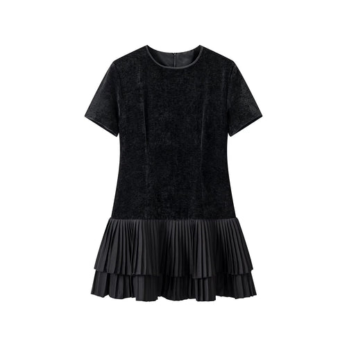 Damen Samt-Midikleid mit kurzen Ärmeln und gestuftem Plisseerock Nord Taschen