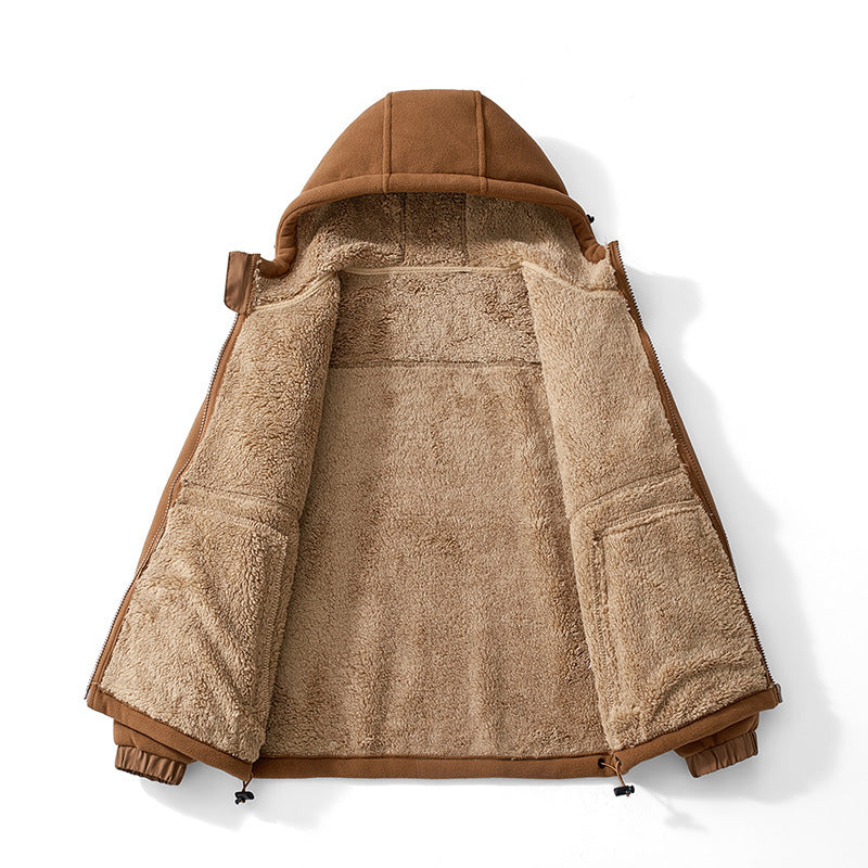Herren Kapuzen-Fleecejacke mit Teddy-Innenfutter, durchgehendem Reißverschluss und winddichten Bündchen Nord Taschen