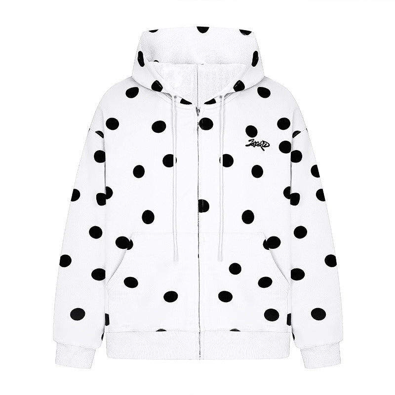 Damen Kapuzen-Sweatjacke mit durchgehendem Reißverschluss, Oversize-Schnitt und Polka-Dot-Print Nord Taschen