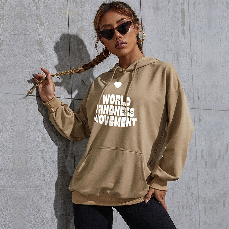 Damen Lässiger Oversize-Kapuzenpullover mit Statement-Print, Kängurutasche und Rippbündchen Nord Taschen