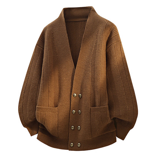 Damen Oversize Strickcardigan mit Schalkragen, doppelreihiger Knopfleiste & Eingrifftaschen Nord Taschen