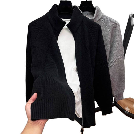 Herren Strukturierte Halbzip-Strickjacke mit Stehkragen und Raglanärmeln Nord Taschen