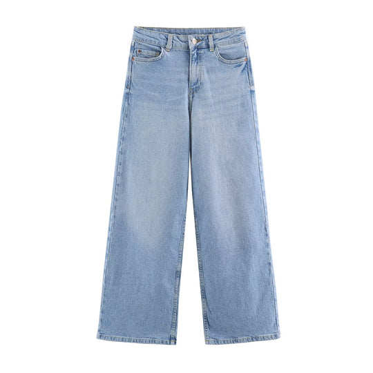 Damen Hochtaillierte Cropped Jeans mit weitem Bein und Fünf‑Taschen‑Schnitt Nord Taschen