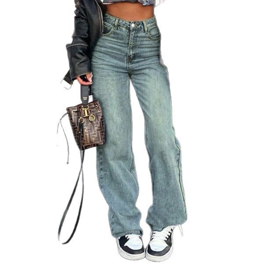Damen High-Waist Weite Vintage-Denim Baggy-Jeans mit entspanntem Schlag Nord Taschen