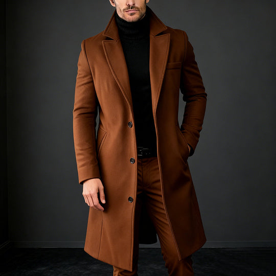 Herren Eleganter einreihiger Langmantel aus Wollmix mit schmaler Silhouette und Reverskragen Nord Taschen