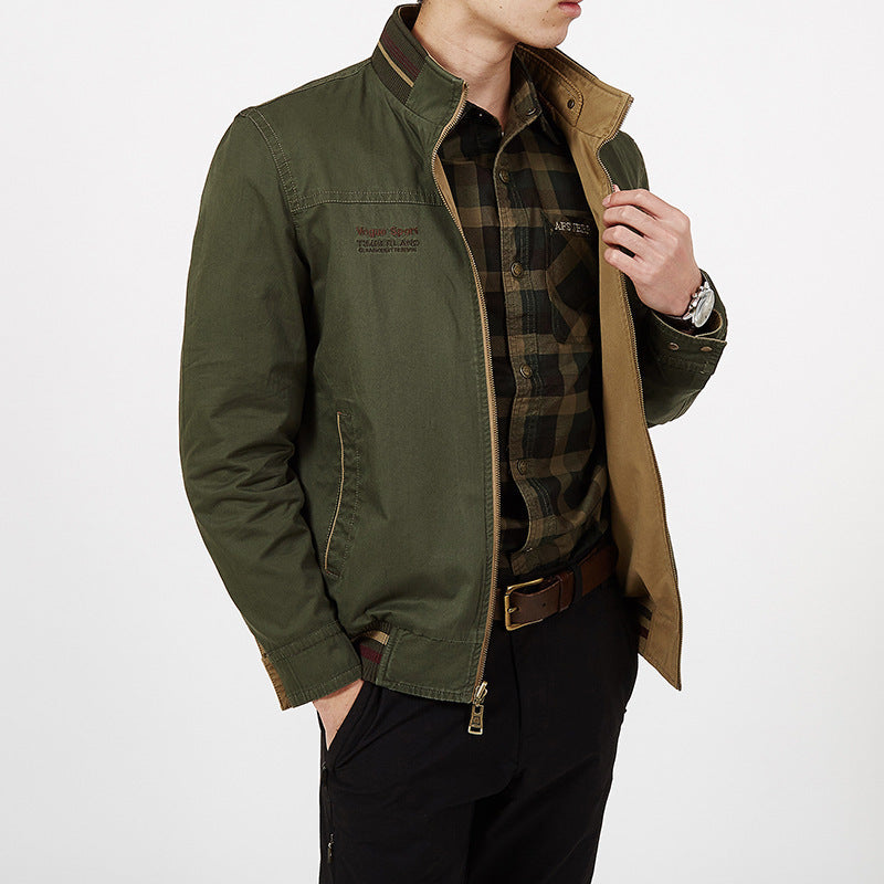 Herren Übergangs-Fieldjacke aus gewachstem Canvas mit Stehkragen und verdecktem Reißverschluss Nord Taschen