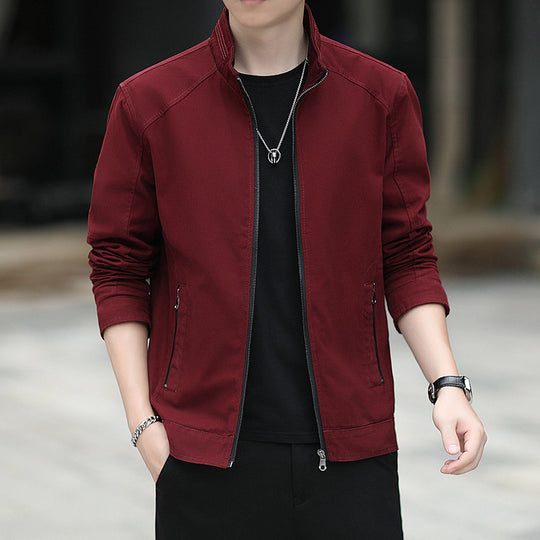 Herren Minimalistische Utility-Übergangsjacke aus Baumwoll-Canvas mit Stehkragen und Reißverschlusstaschen Nord Taschen