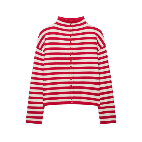 Damen Gestreifter Cropped-Strickcardigan mit Knopfleiste und Stehkragen Nord Taschen