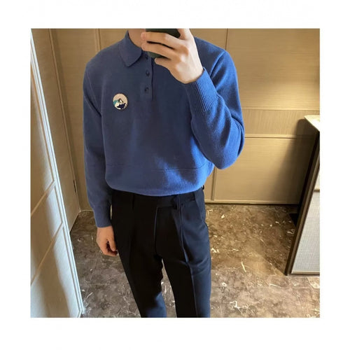 Herren Polokragen-Feinstrickpullover mit Emblem und gerippten Bündchen Nord Taschen