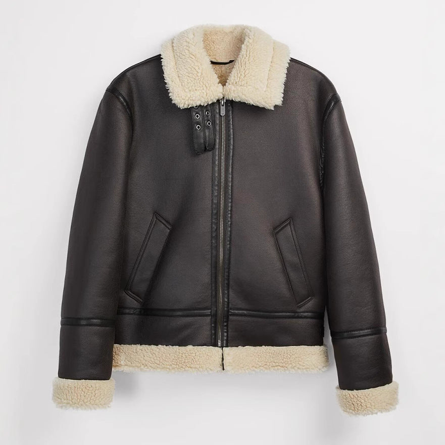 Herren Kurzblouson aus Kunstleder mit Teddyfutter und Umlegekragen Nord Taschen