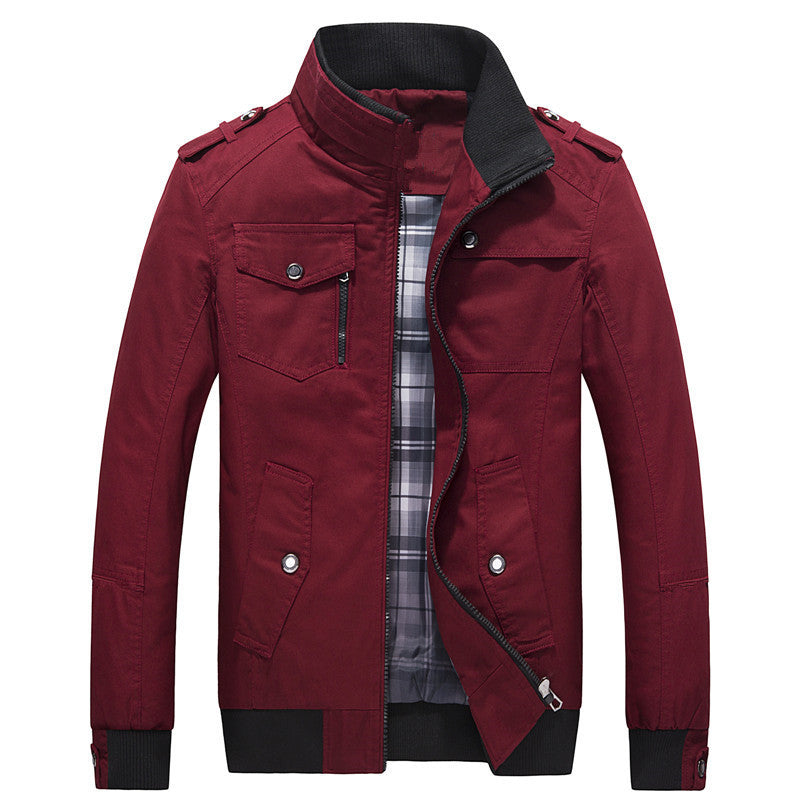 Herren  militärisch inspirierte Übergangsjacke mit Stehkragen, Epauletten, Klappentaschen und kariertem Innenfutter Nord Taschen