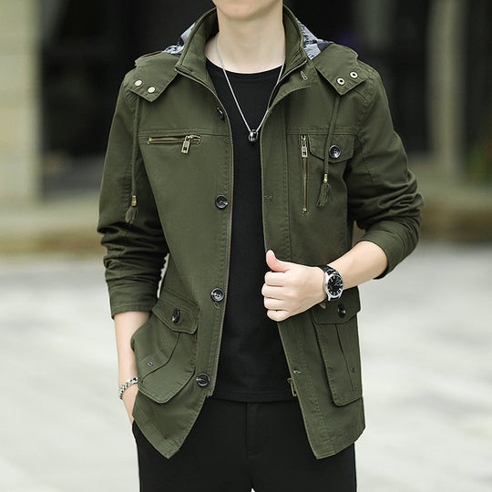Herren leichte Canvas-Fieldjacke mit Kapuze, Multifunktionstaschen und Reißverschluss Nord Taschen