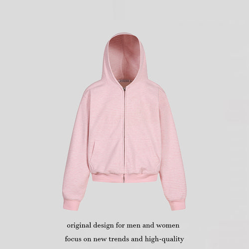 Damen Kurz geschnittene Kapuzen-Sweatjacke mit kurzem Bund, Streifenstruktur und Reißverschluss Nord Taschen