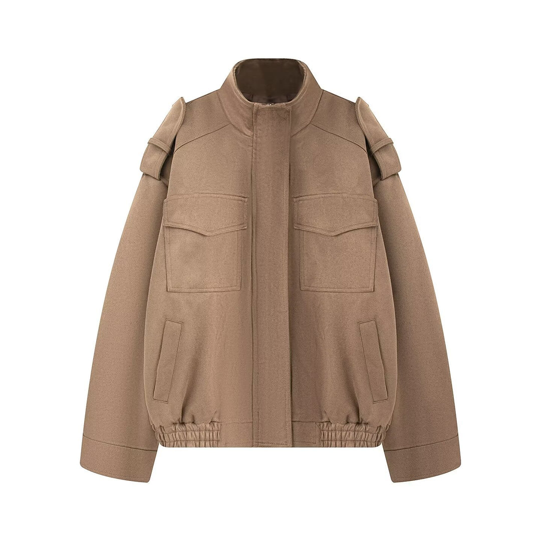 Damen Wollmix-Blouson mit Schulterklappen, aufgesetzten Brusttaschen und elastischem Saum Nord Taschen