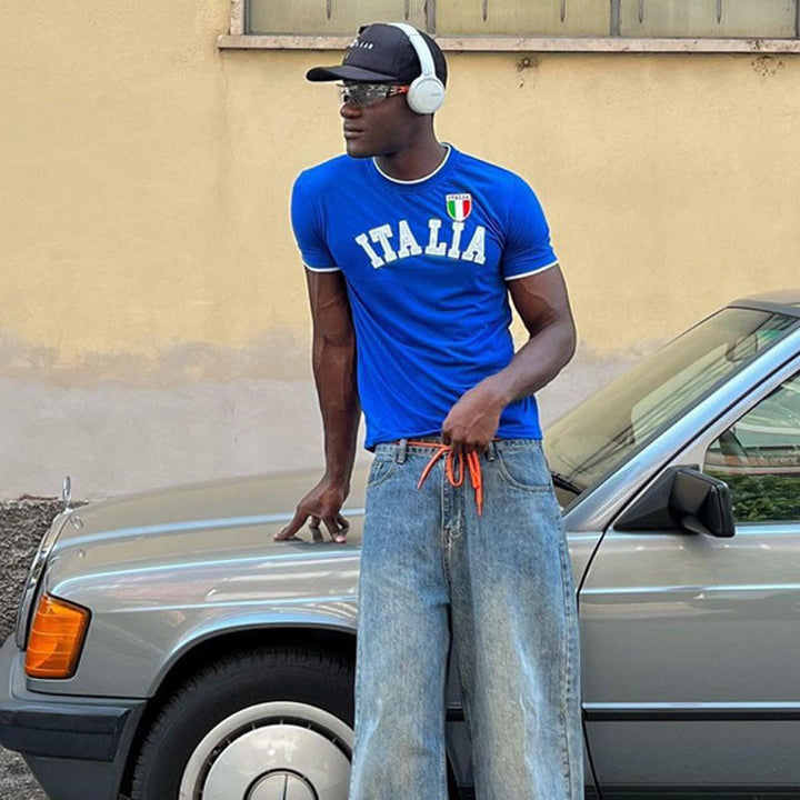 Herren sportliches T-Shirt mit Italia-Motiv und kontrastierenden Akzenten