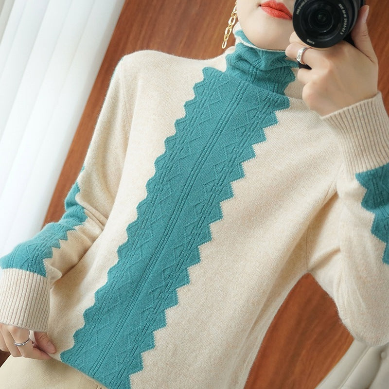 Damen Premium-Rollkragenpullover aus Feinstrick mit zentrierter Ajour‑Zopfstruktur Nord Taschen