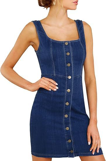 Damen Enganliegendes Jeanskleid mit durchgehender Knopfleiste und quadratischem Ausschnitt Nord Taschen