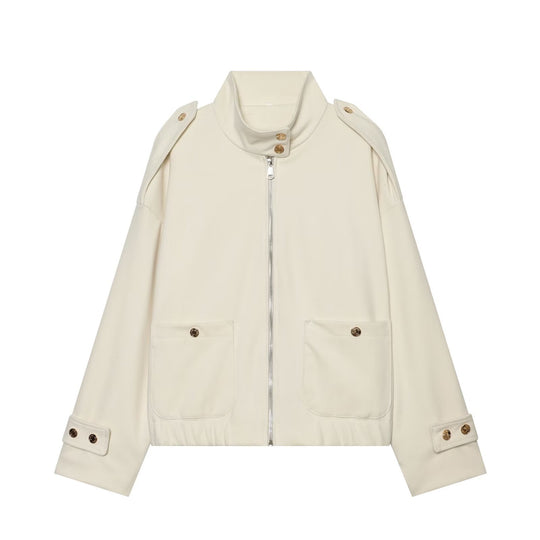 Damen Cropped Utility-Jacke mit hochgeschlossenem Kragen, Schulterklappen und aufgesetzten Pattentaschen Nord Taschen