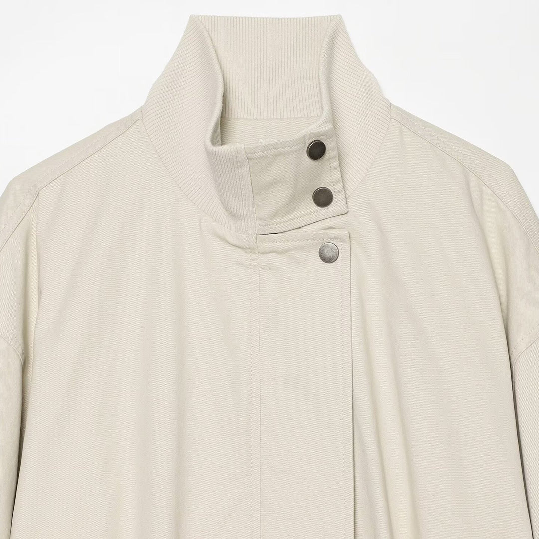 Damen Oversized Blousonjacke mit hohem Rippkragen, Druckknopfleiste und elastischem Saum Nord Taschen