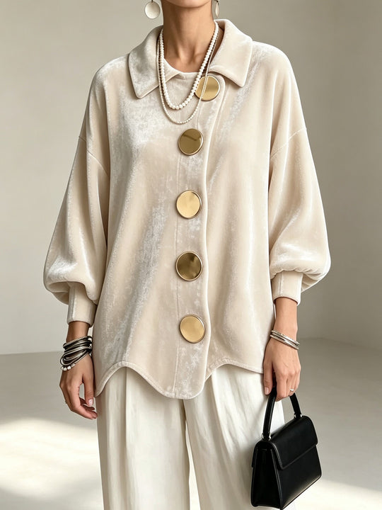 Damen Oversized Samtjacke mit großen Zierknöpfen und Balloon-Ärmeln Nord Taschen