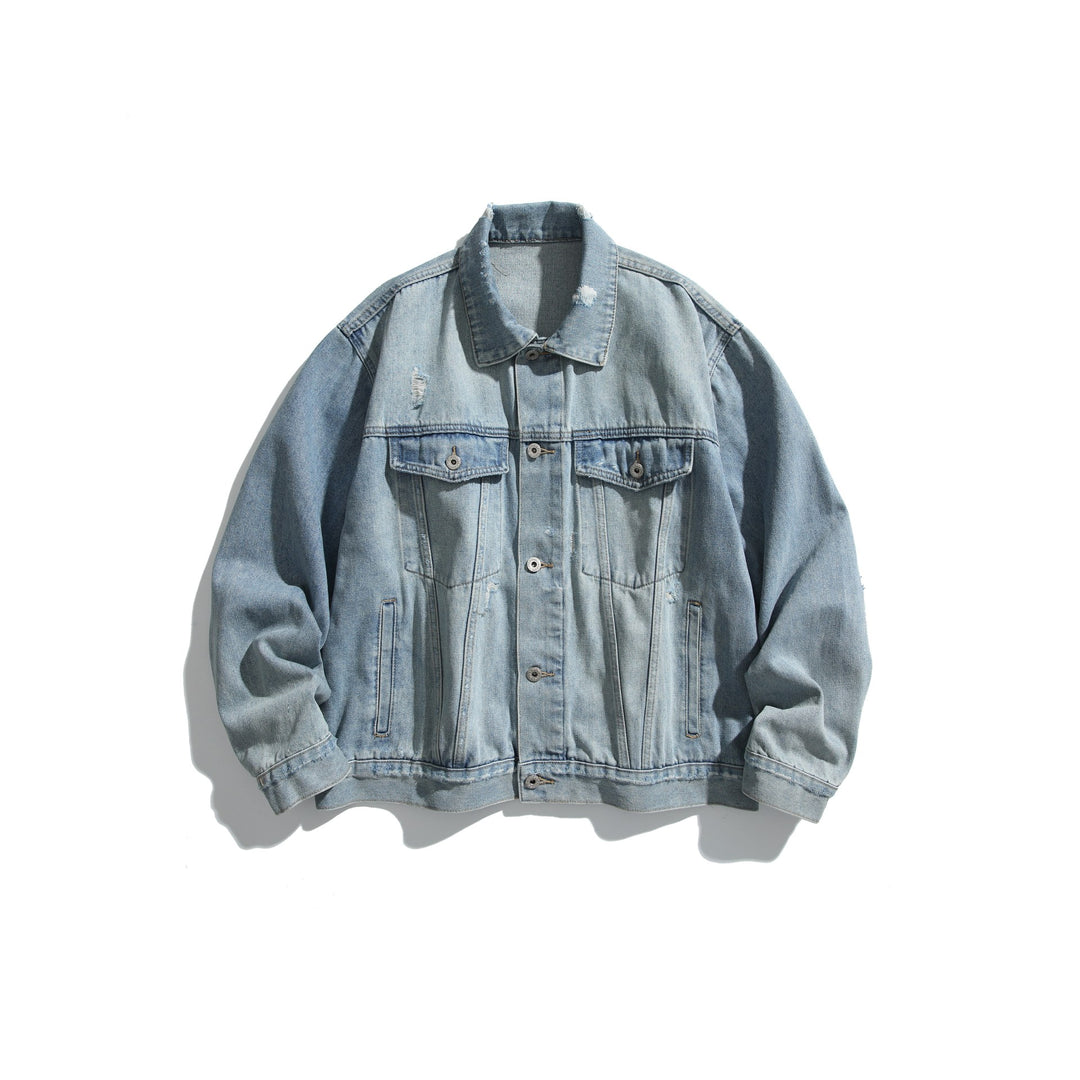 Unisex Oversized Jeansblouson mit Used‑Look, kastigem Schnitt und Brustklappen Nord Taschen