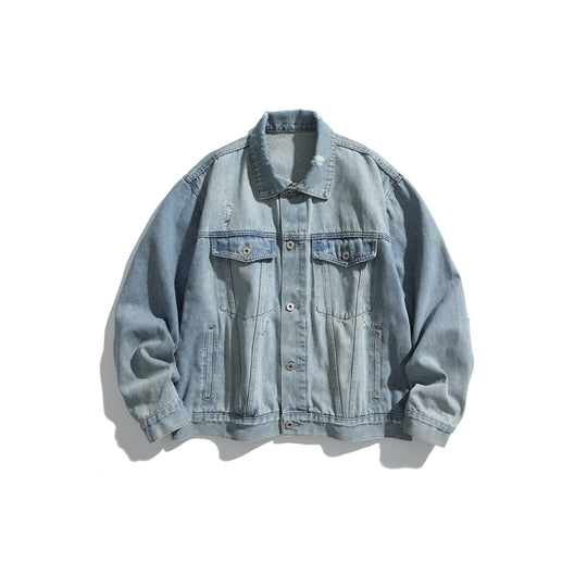 Unisex Oversized Jeansblouson mit Used‑Look, kastigem Schnitt und Brustklappen Nord Taschen