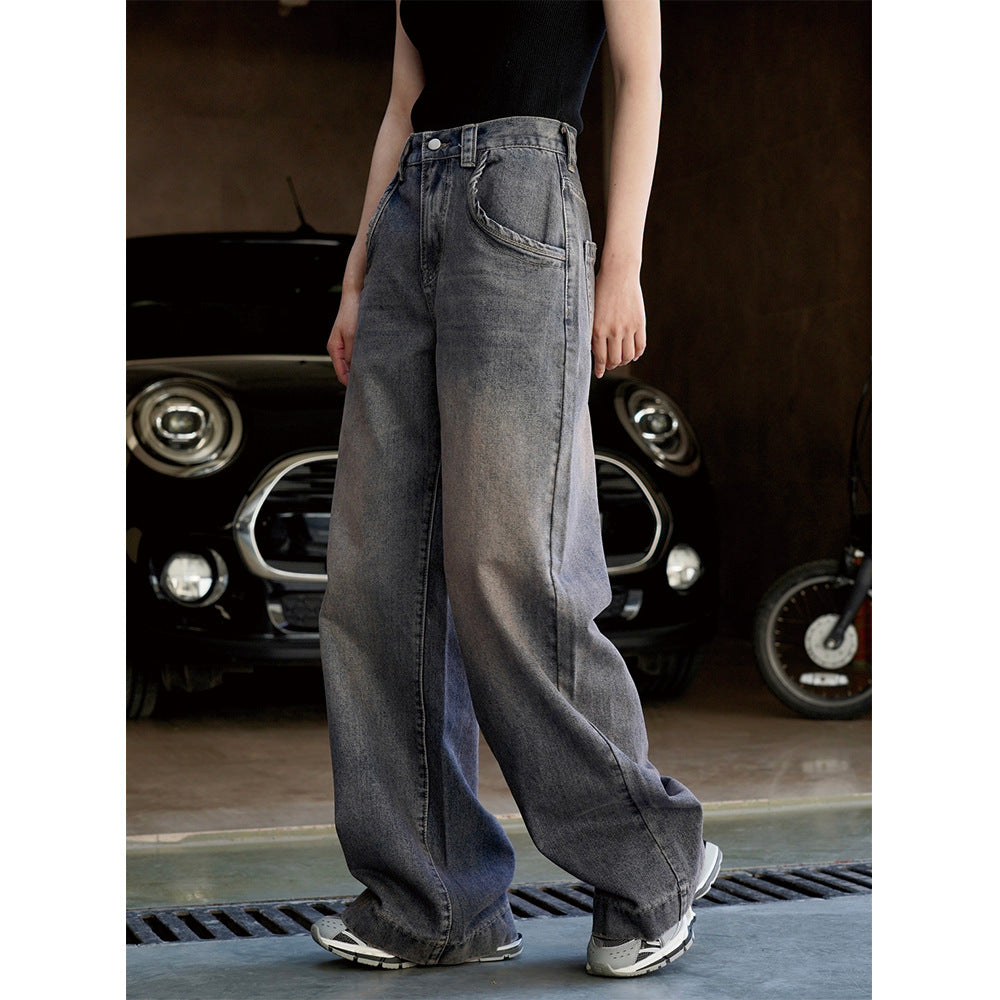 Damen Weite High‑Waist Denim‑Baggy‑Jeans mit extra langem Bein und verwaschener Used‑Optik Nord Taschen