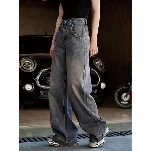 Damen Weite High‑Waist Denim‑Baggy‑Jeans mit extra langem Bein und verwaschener Used‑Optik Nord Taschen