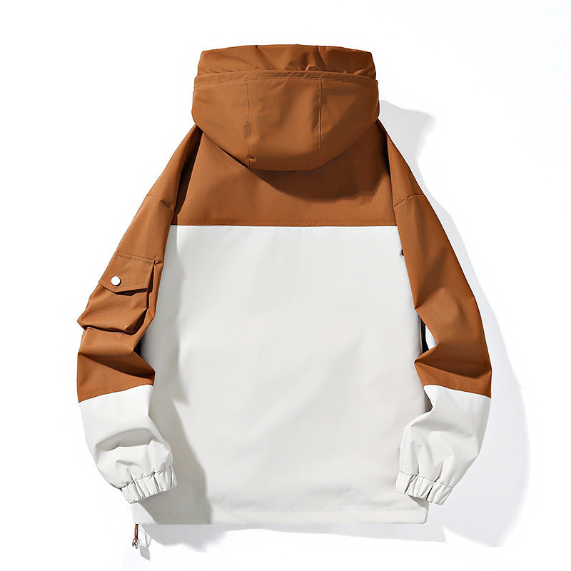 Unisex Leichte Kapuzen-Windjacke im Colorblock-Utility-Stil mit Großtaschen und Kordelzug Nord Taschen