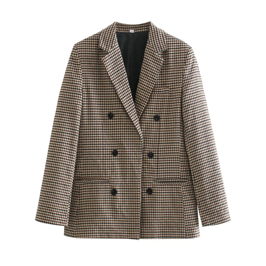Damen Doppelreihiger Wollmix-Blazer im Glencheck/Hahnentritt mit leicht boxy Schnitt Nord Taschen