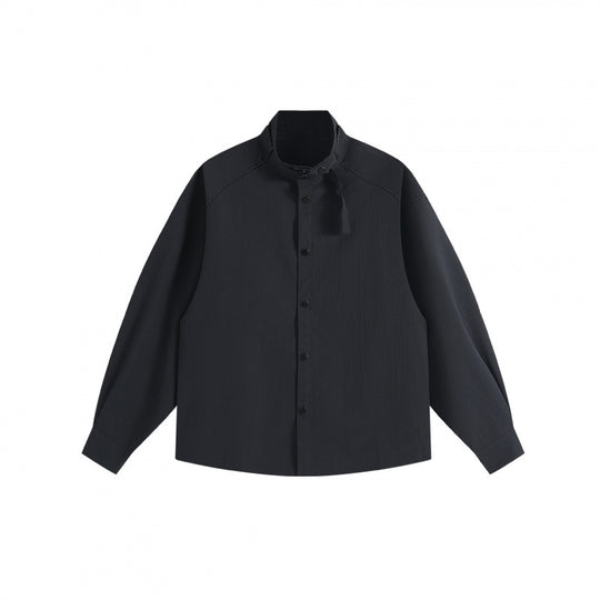 Unisex Kastenförmiges Overshirt mit Stehkragen, Bindeschlaufe und Druckknopfleiste Nord Taschen