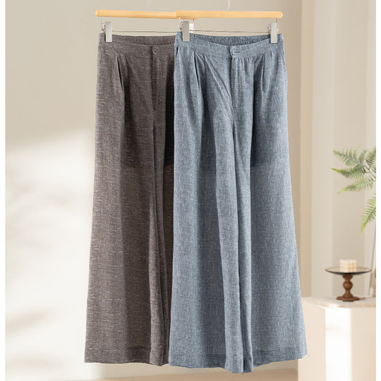 Damen Hochtaillierte Palazzo-Hose aus Leinenmix mit Bundfalten und elastischem Komfortbund Nord Taschen