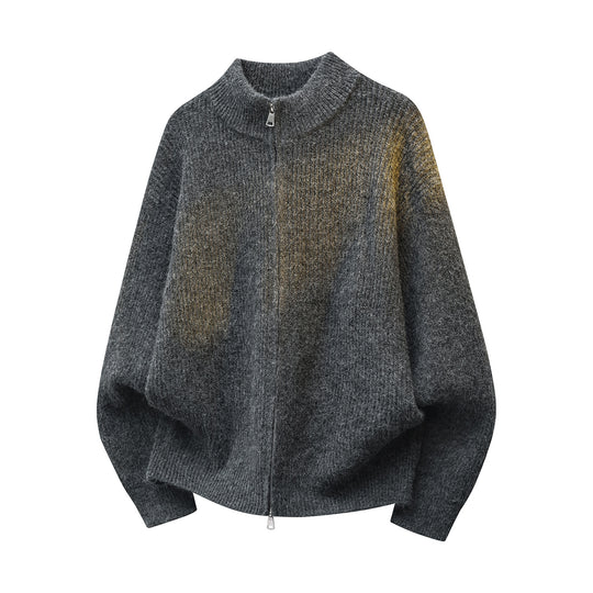 Unisex Oversize Strukturstrick-Halbzip-Cardigan mit Stehkragen & Zwei-Wege-Reißverschluss Nord Taschen